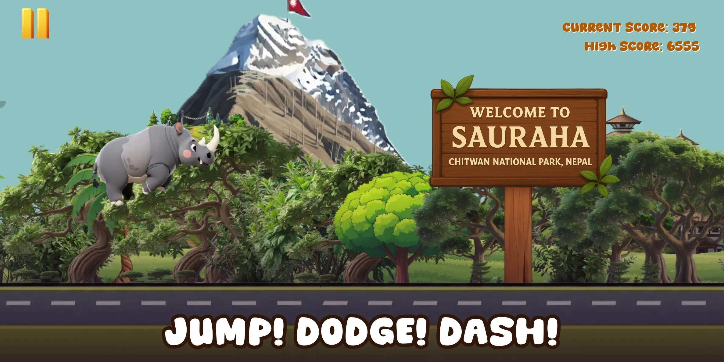 Rhino Dash: jumping and dodging on the road