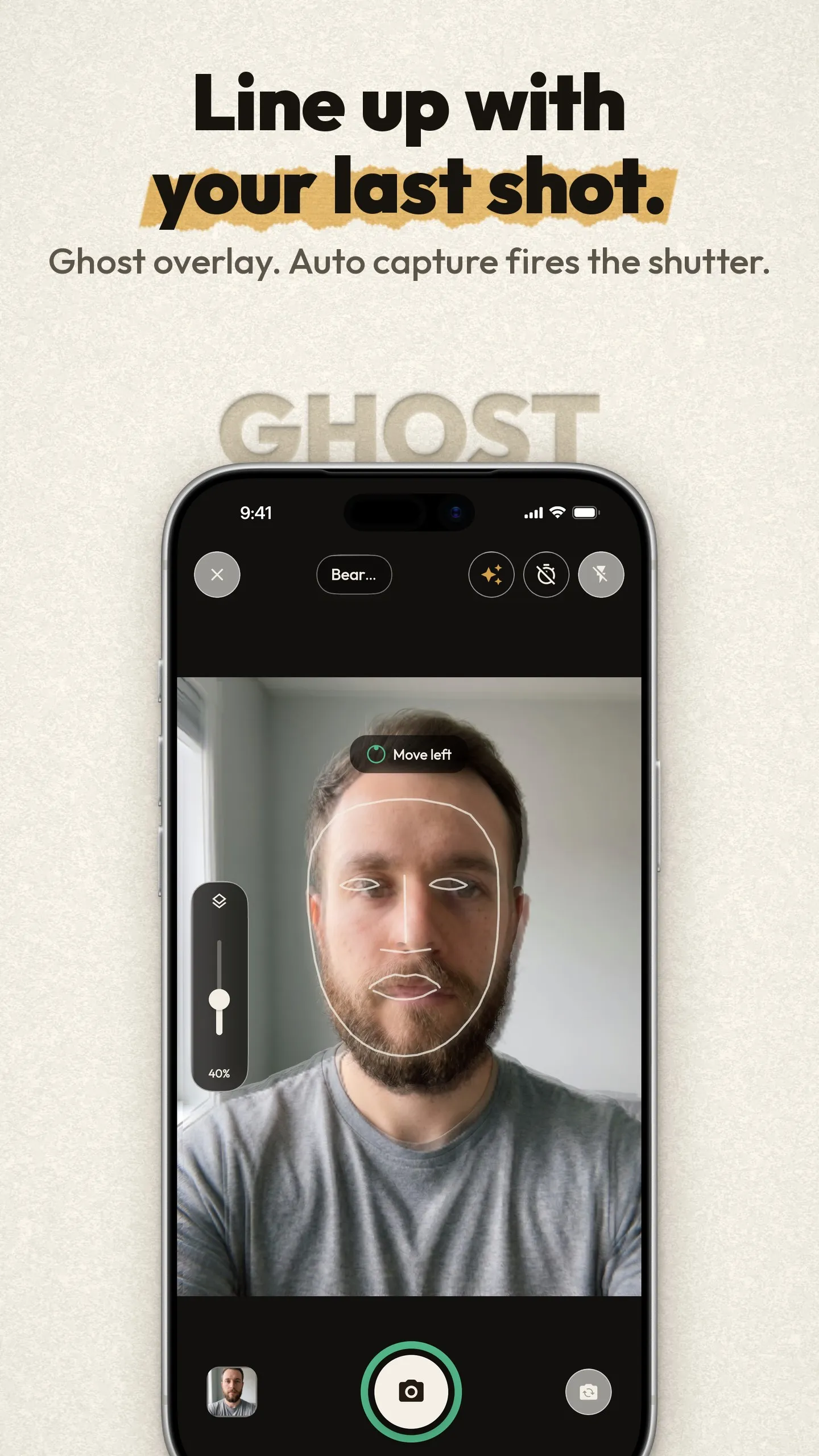 SameShot store image: the ghost overlay lining up a selfie