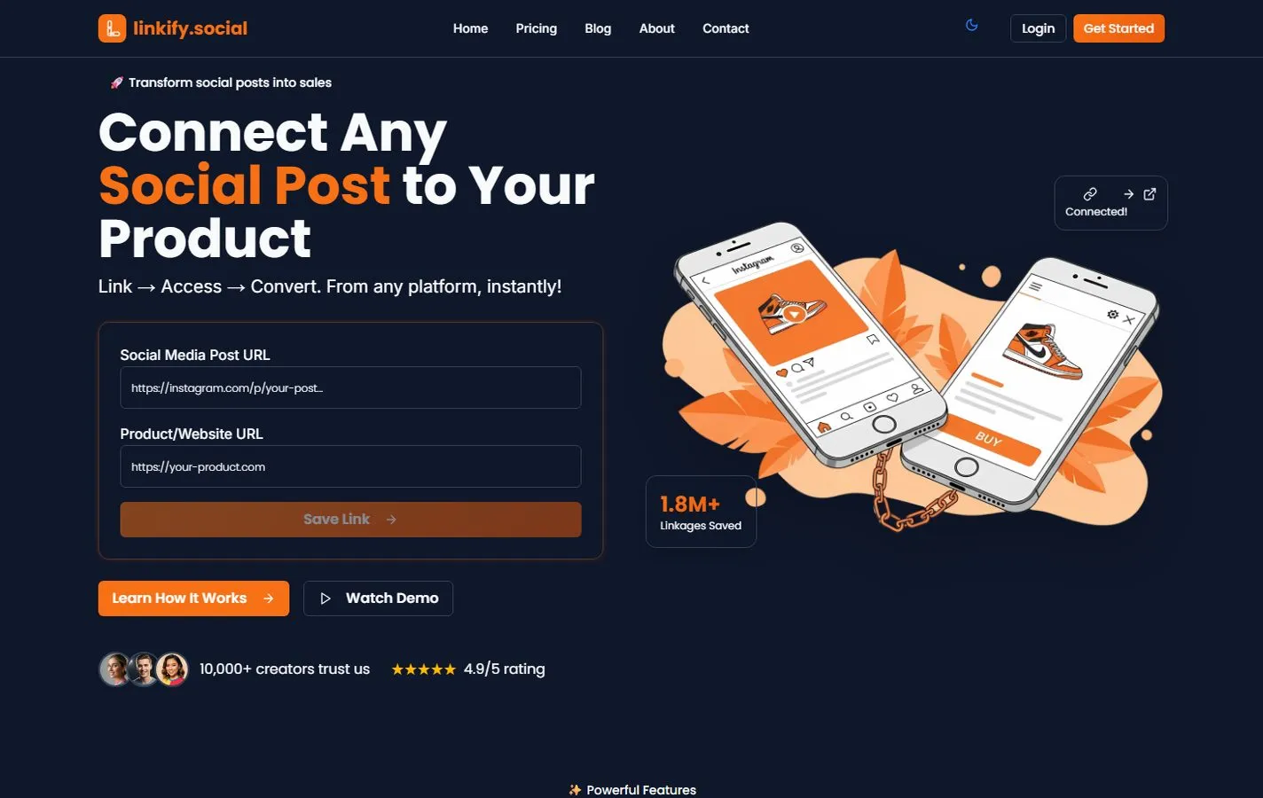 The linkify.social home page