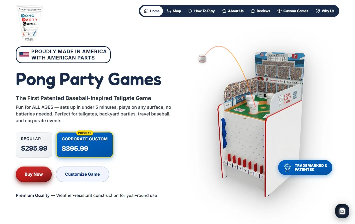 The pongpartygames.com home page
