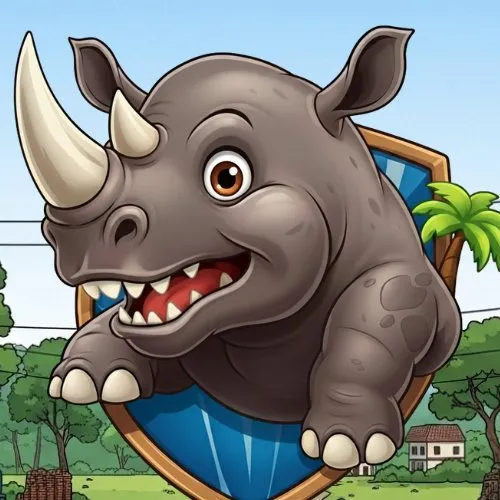 Rhino Dash in-game logo: a leaping rhino in a shield