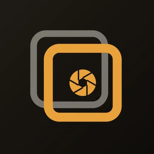 SameShot app icon: two overlapping frames and a shutter on near-black